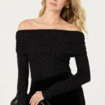 Kylin Off Shoulder Rhinestone Sweater