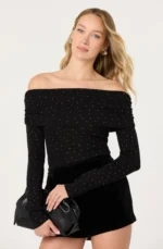 Kylin Off Shoulder Rhinestone Sweater