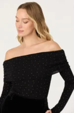 Kylin Off Shoulder Rhinestone Sweater - Image 3
