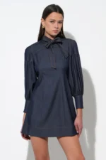LILITH DENIM HIGH NECK MINI DRESS - Image 3