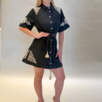 Alina Button Front Embroidery Shoulder Short Dress