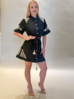 Alina Button Front Embroidery Shoulder Short Dress