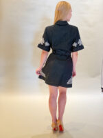 Alina Button Front Embroidery Shoulder Short Dress - Image 3