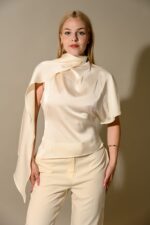 Michelle Drape Sleeve Satin Top - Image 3