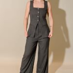 Stephanie Pin Stripe Wide Leg Pant Suit