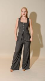 Stephanie Pin Stripe Wide Leg Pant Suit