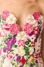Flora Strapless Gown in Pink & Green Floral - Image 2