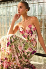 Flora Strapless Gown in Pink & Green Floral - Image 4