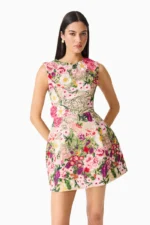 Flora Tulip Mini Dress in Pink & Green Floral - Image 3
