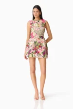 Flora Tulip Mini Dress in Pink & Green Floral - Image 4