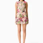 Flora Tulip Mini Dress in Pink & Green Floral