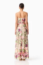 Flora Strapless Gown in Pink & Green Floral - Image 3