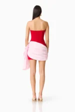 June Strapless Mini Dress in Red & Pink - Image 2