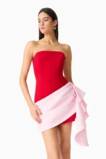 June Strapless Mini Dress in Red & Pink - Image 3