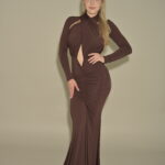 key hole long sleeve spandex maxi dress
