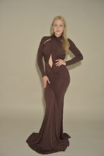Lola Long Sleeve Cut Out Front Long Dress - Image 5