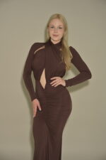 Lola Long Sleeve Cut Out Front Long Dress - Image 6