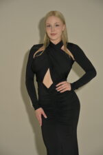 Lola Long Sleeve Cut Out Front Long Dress - Image 2