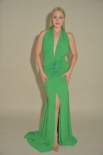 halter slit front maxi dress