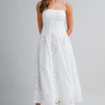 Evie Embroidery Lace Up Back Midi Dress