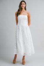 Evie Embroidery Lace Up Back Midi Dress