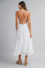 Evie Embroidery Lace Up Back Midi Dress - Image 2