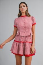 Emma Checkered and Lace Detail Skirt Set