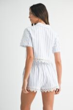Nancy Button Up Shirt With Lace Trim Pant Set - Image 3
