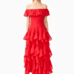 Yvette Off Shoulder Gown in Vermilion