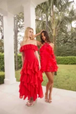 Yvette Off Shoulder Gown in Vermilion - Image 4