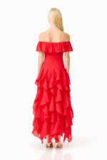Yvette Off Shoulder Gown in Vermilion - Image 2
