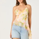 Mejra Floral Ruffle Asymmetric Cami