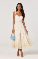 Pellagia Embroidered Eyelet Tiered Midi Dress