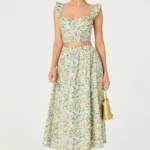 Wylda Floral Gathered A-Line Midi Skirt Set