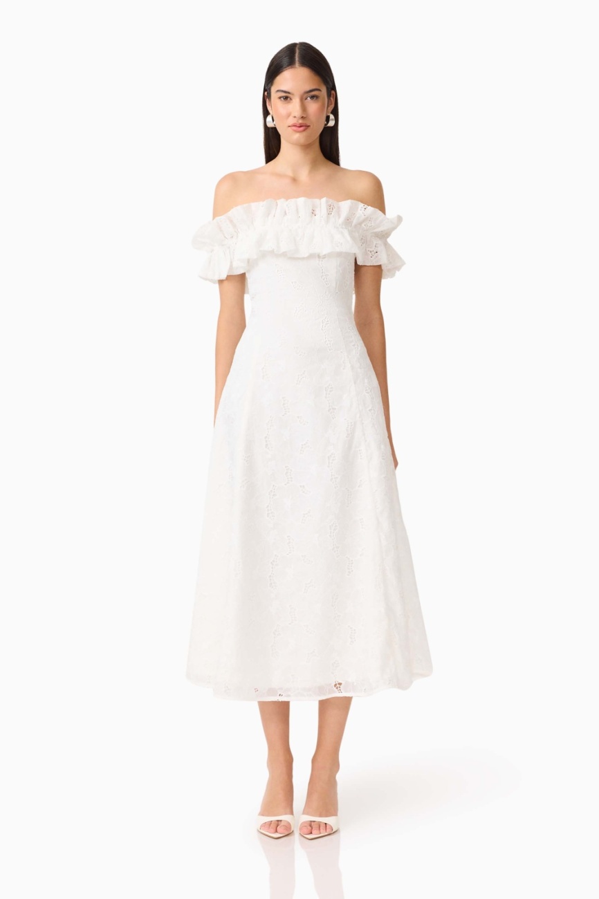 C1062611_WHITE_1 CURAAE Elen Off Shoulder Midi Dress in White - Image 1