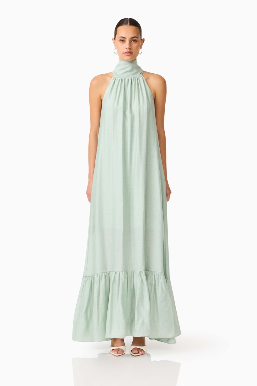 C1072621HS_SAGEGREEN_1 CURAAE Isaline Halter Maxi Dress in Sage Green - Image 1