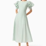 CURAAE Isaline Puff Sleeve Midi Dress in Sage Green