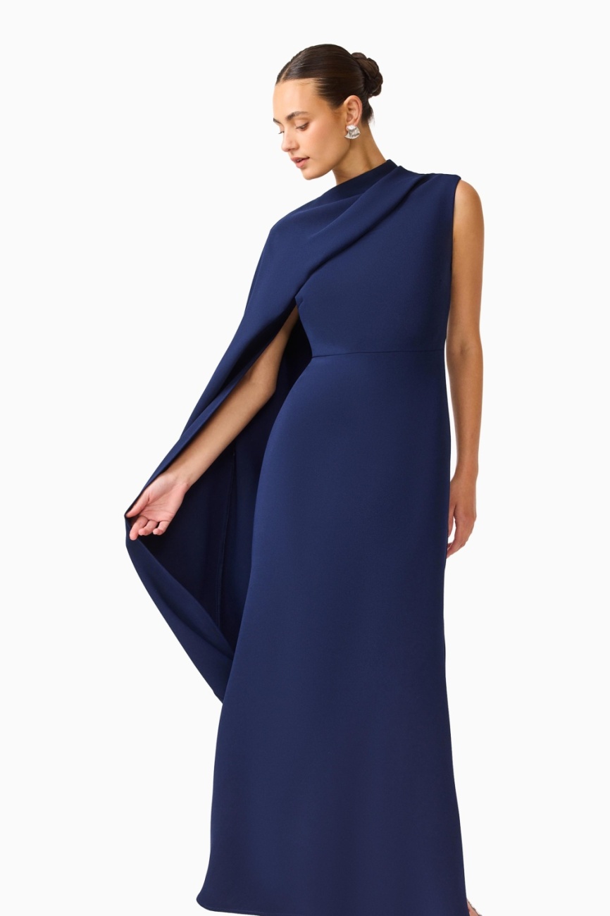 E1072647_DEEPNAVY_7 Leonara Asymmetric Cape Maxi Dress - Image 1