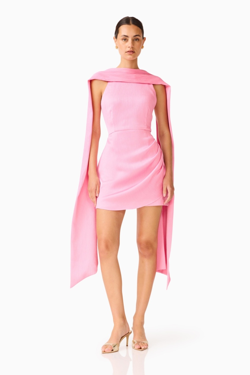 E1082682_PINK_2 Calista Neck Scarf Mini Dress - Image 1