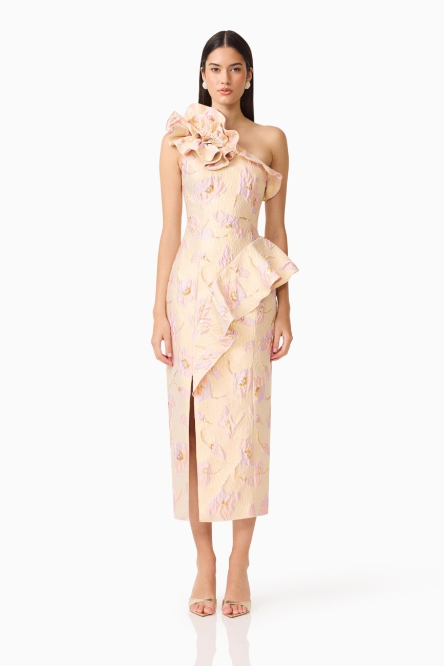 EB1082612_CREAMMULTI_1 Carys Asymmetrical Midi Dress - Image 1