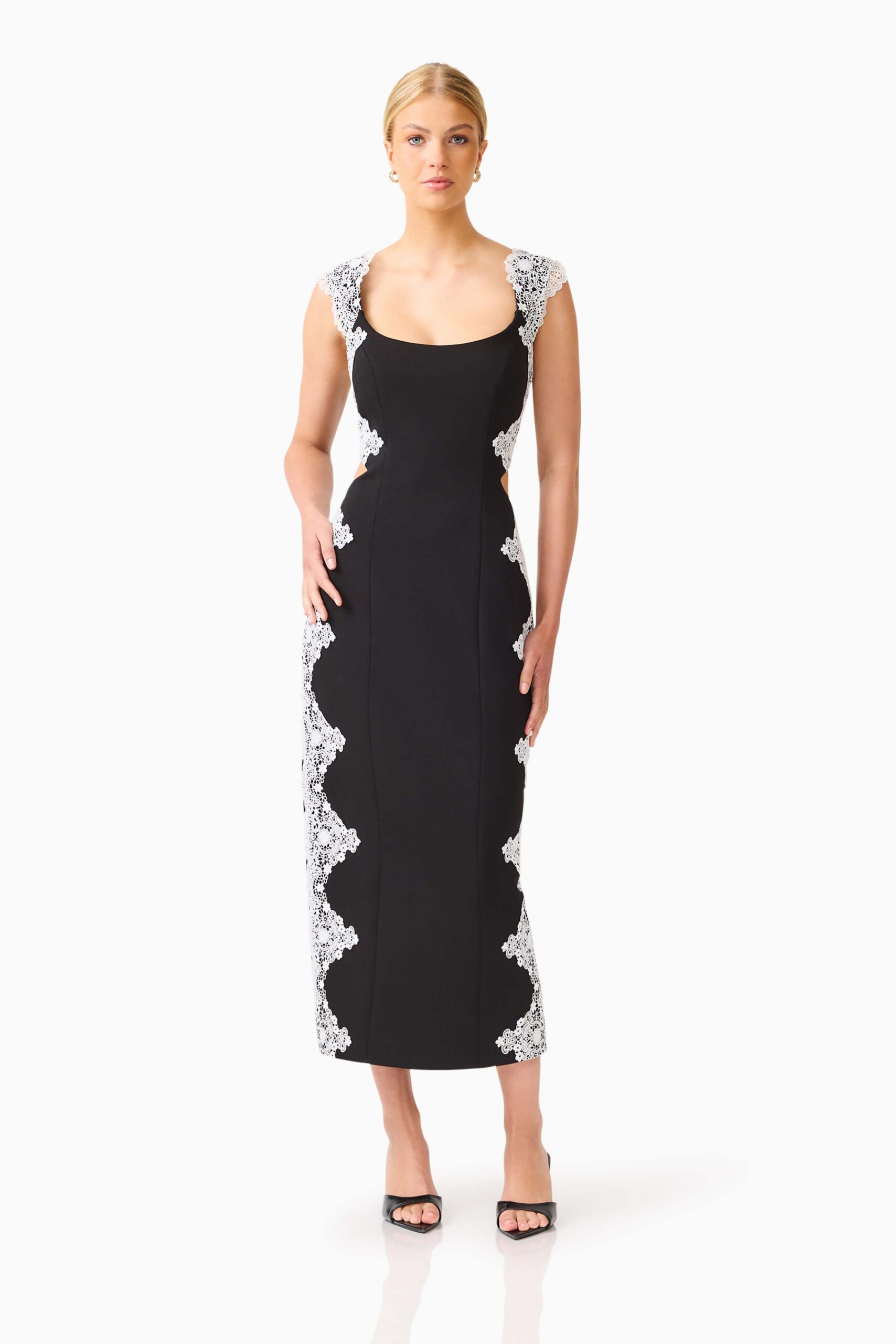EC2082648_BLACKWHITE_4 Elysia Lace Midi Dress - Image 1