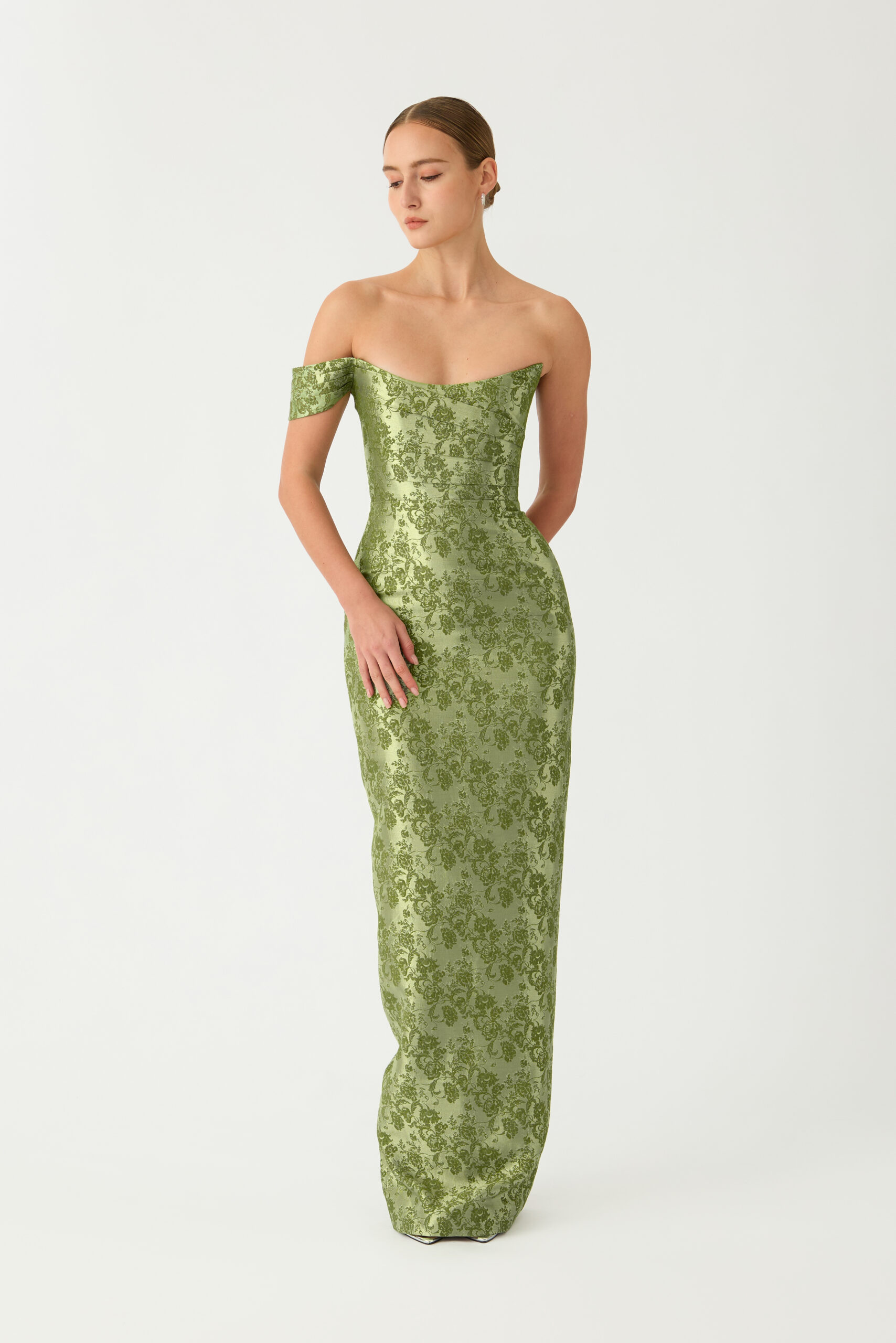 FW26_D1_Jackson Brocade Gown-Green_03 JACKSON BROCADE GOWN - Image 1