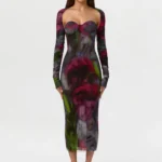 MESH PRINT BOLERO MIDI DRESS